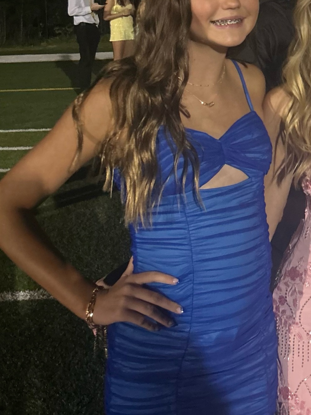 Juniors Royal Blue Ruched cut out homecoming Dress